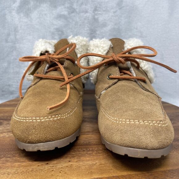 Gap Booties Womens US 10 Brown Faux Suede Lace Up Sherpa Lined Chukka Ankle - Picture 3 of 14
